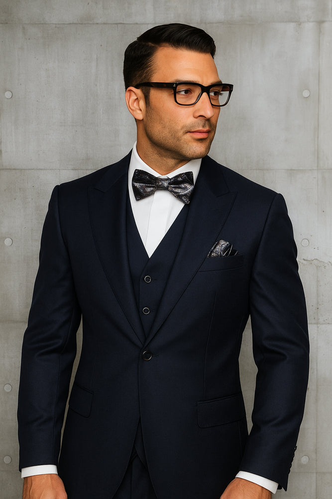 Big and Tall Suits - 100% Wool Suit - Peak Lapel Classic Fit - Pleated Pants - Navy