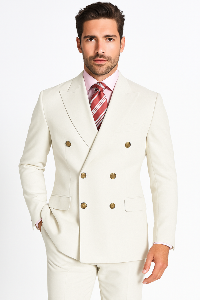High Quality Designer Casual Cheap Priced Fashion Blazer Dress Jacket Off White Men's Double Breasted Suits Jacket Blazer with Peak Lapels