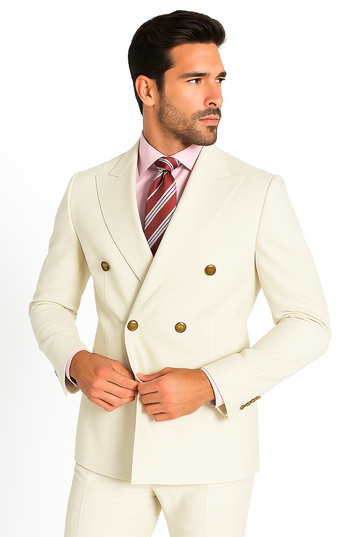 High Quality Designer Casual Cheap Priced Fashion Blazer Dress Jacket Off White Men's Double Breasted Suits Jacket Blazer with Peak Lapels