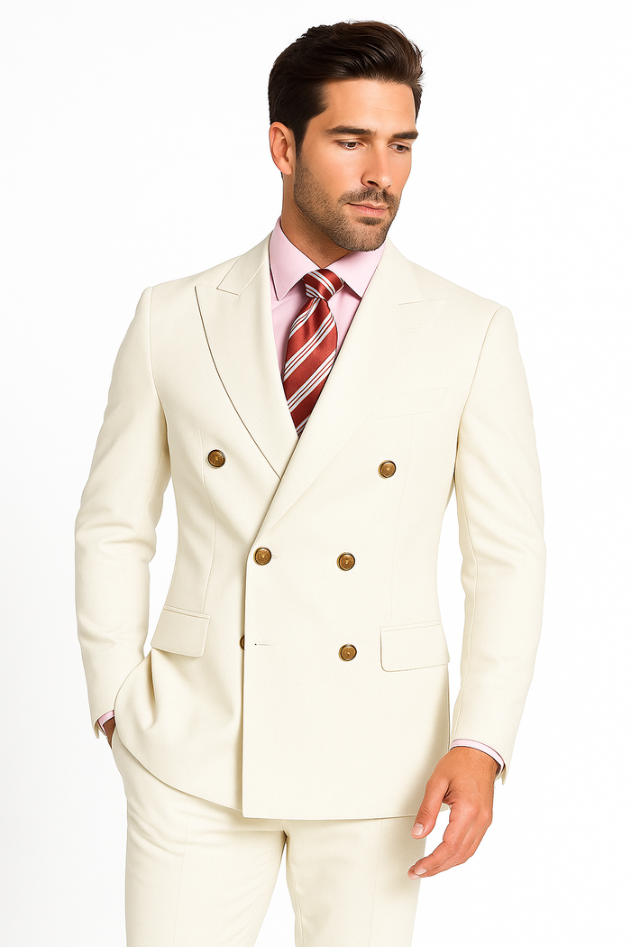 High Quality Designer Casual Cheap Priced Fashion Blazer Dress Jacket Off White Men's Double Breasted Suits Jacket Blazer with Peak Lapels