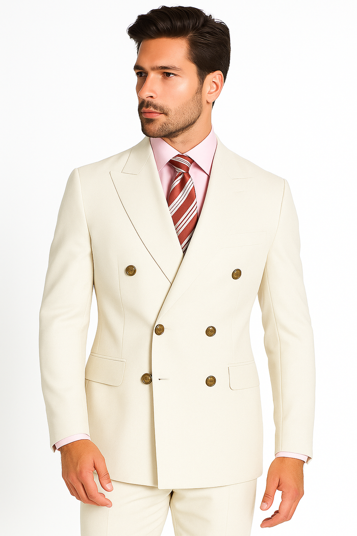 High Quality Designer Casual Cheap Priced Fashion Blazer Dress Jacket Off White Men's Double Breasted Suits Jacket Blazer with Peak Lapels