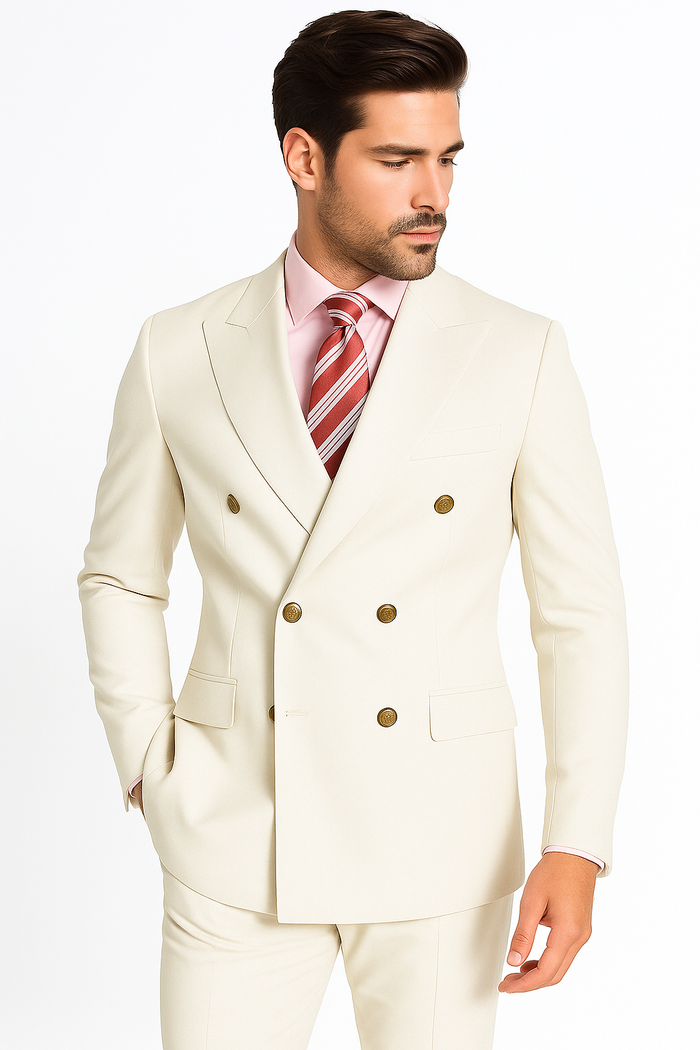 High Quality Designer Casual Cheap Priced Fashion Blazer Dress Jacket Off White Men's Double Breasted Suits Jacket Blazer with Peak Lapels