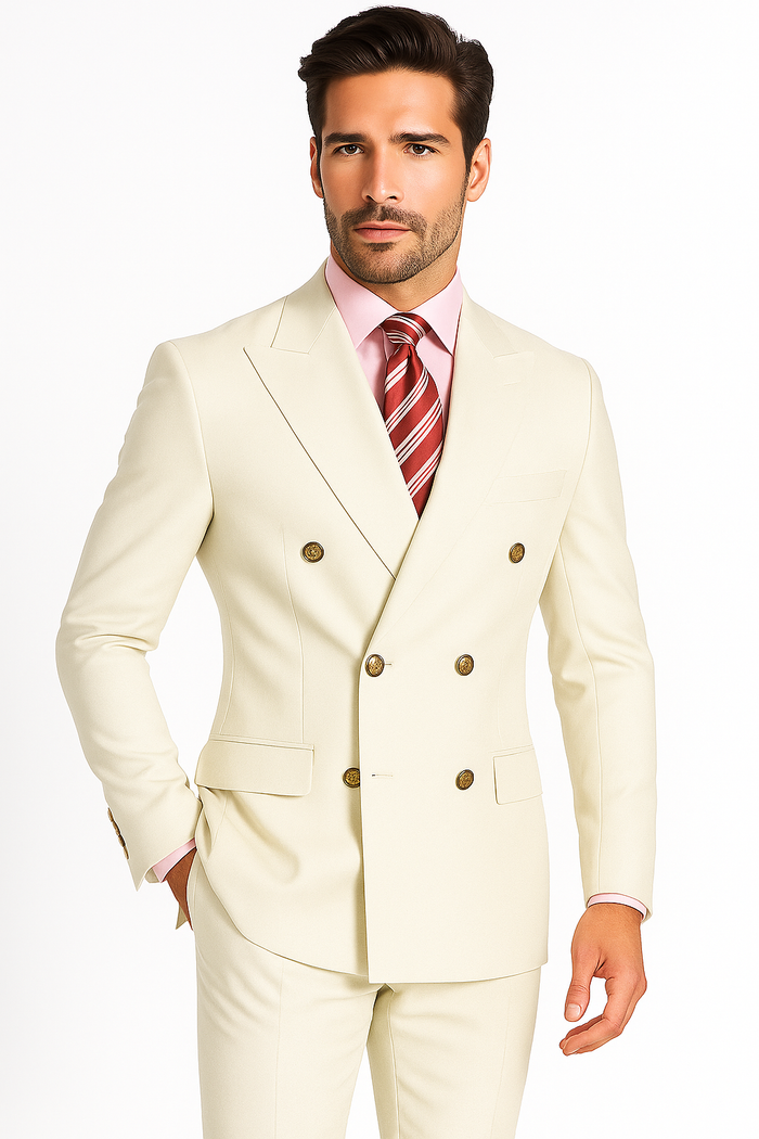 High Quality Designer Casual Cheap Priced Fashion Blazer Dress Jacket Off White Men's Double Breasted Suits Jacket Blazer with Peak Lapels