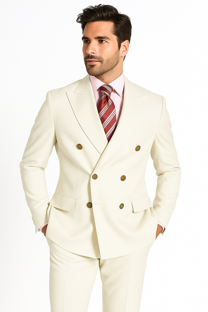 High Quality Designer Casual Cheap Priced Fashion Blazer Dress Jacket Off White Men's Double Breasted Suits Jacket Blazer with Peak Lapels