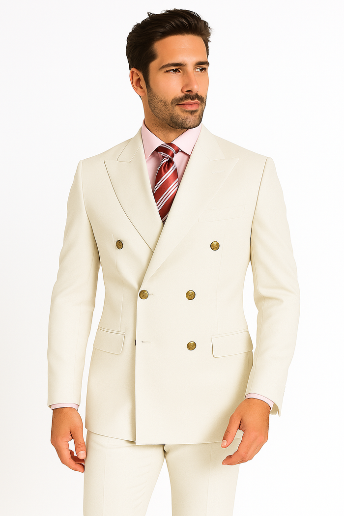High Quality Designer Casual Cheap Priced Fashion Blazer Dress Jacket Off White Men's Double Breasted Suits Jacket Blazer with Peak Lapels