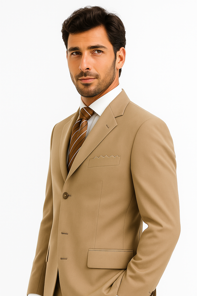 Available In 2 Or 3 Buttons Style Regular Classic Cut Dark Conservative Business Tan ~ Beige Double Vent Real Cheap Priced Business Suits Clearance Sale 100% Worsted Wool Higher Quality Side Vent