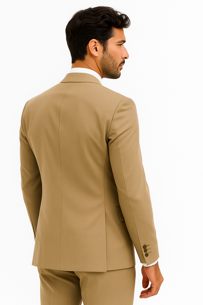 Soft Solid Three Button Drak Tan ~ Beige/ Taup Business Super 140'S Wool Dress Cheap Priced Business Suits Clearance Sale Available In 2 Or 3 Buttons Style Regular Classic Cut