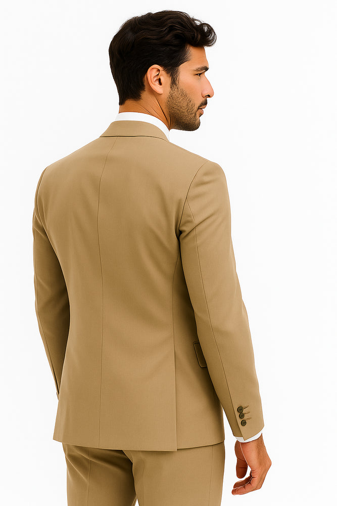 Soft Solid Three Button Drak Tan ~ Beige/ Taup Business Super 140'S Wool Dress Cheap Priced Business Suits Clearance Sale Available In 2 Or 3 Buttons Style Regular Classic Cut