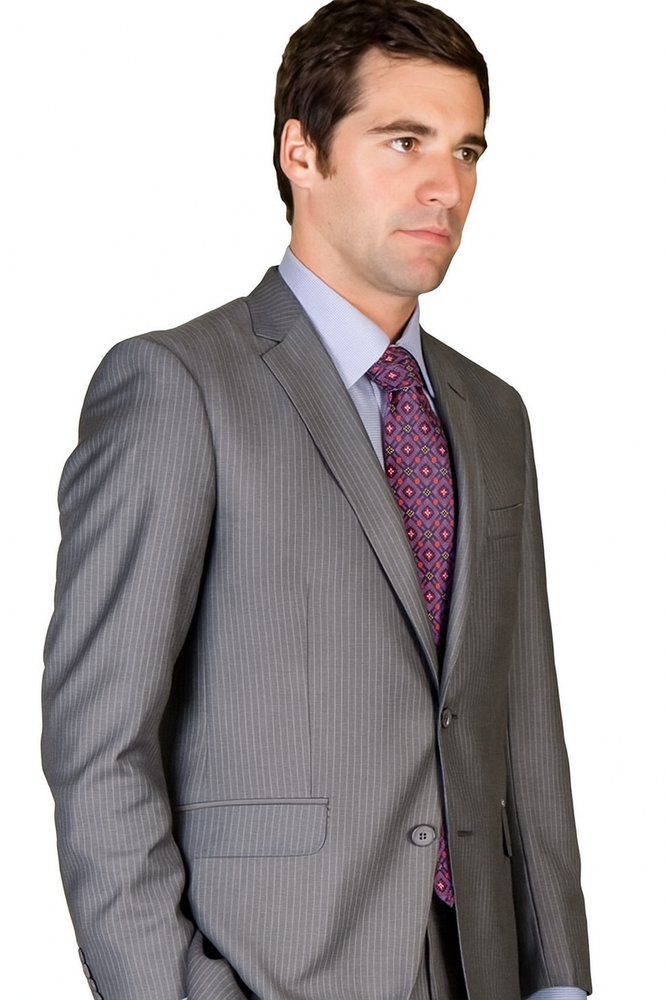 Men's Slim Fit Grey Stripe ~ Pinstripe Wool and Silk Blend Suit