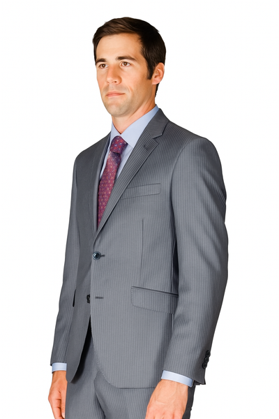 Men's Slim Fit Grey Stripe ~ Pinstripe Wool and Silk Blend Suit