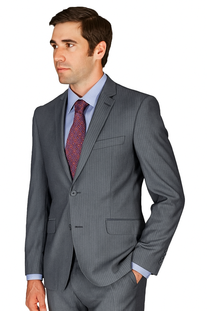 Men's Slim Fit Grey Stripe ~ Pinstripe Wool and Silk Blend Suit