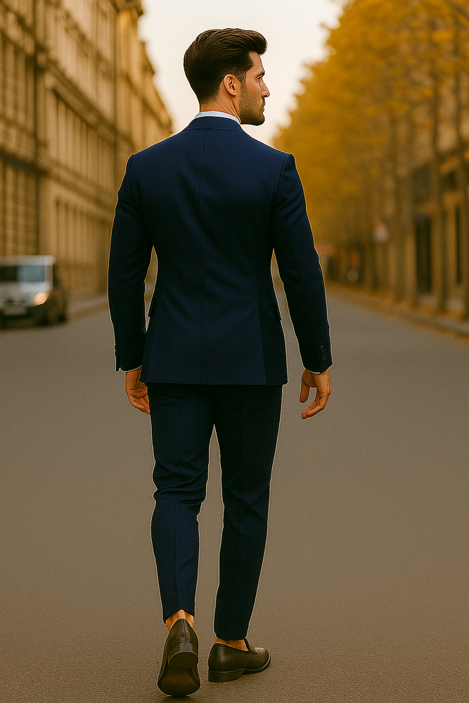 Slim Fit Double Breasted Suit Gold Buttons - Navy Suit - Designer Wool Suits