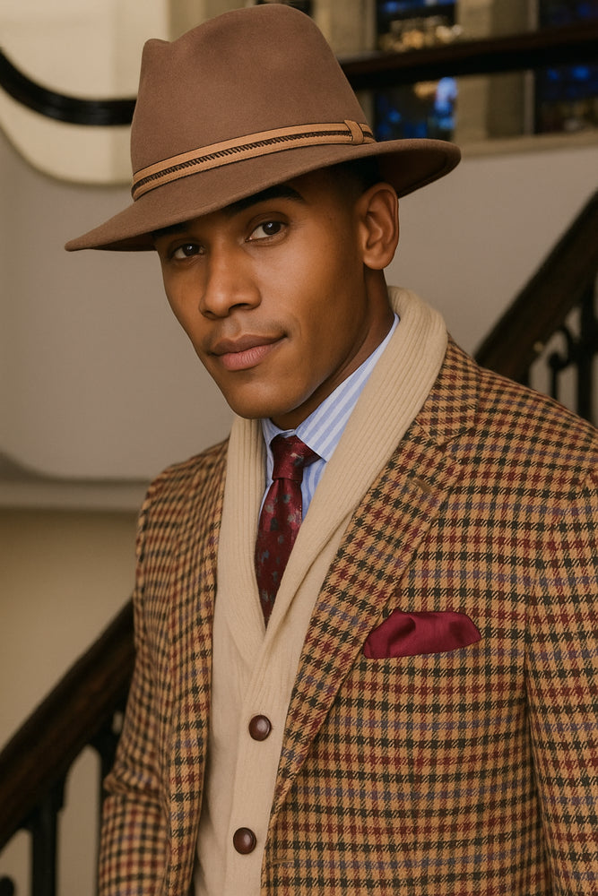 Mens Brown Tweed Suit - Brown Plaid Suit - Tweed Wool Suit