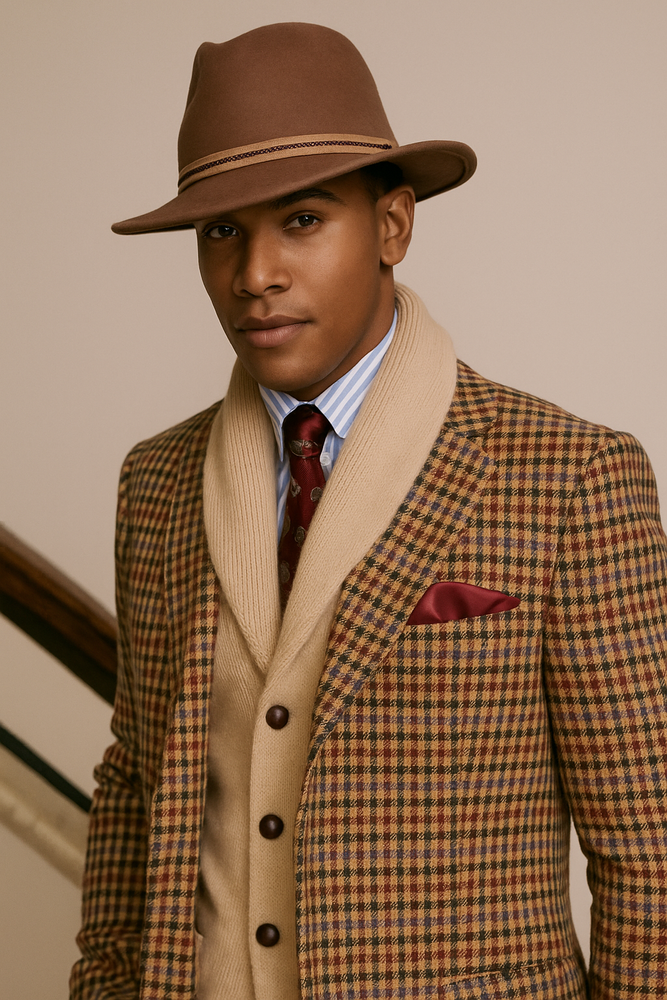 Mens Brown Tweed Suit - Brown Plaid Suit - Tweed Wool Suit