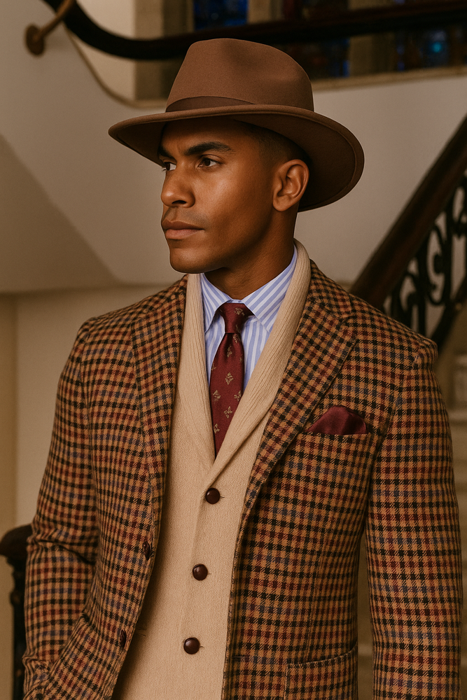 Mens Brown Tweed Suit - Brown Plaid Suit - Tweed Wool Suit