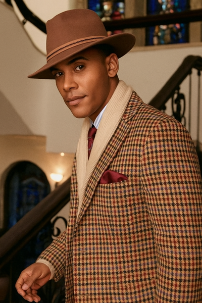 Mens Brown Tweed Suit - Brown Plaid Suit - Tweed Wool Suit