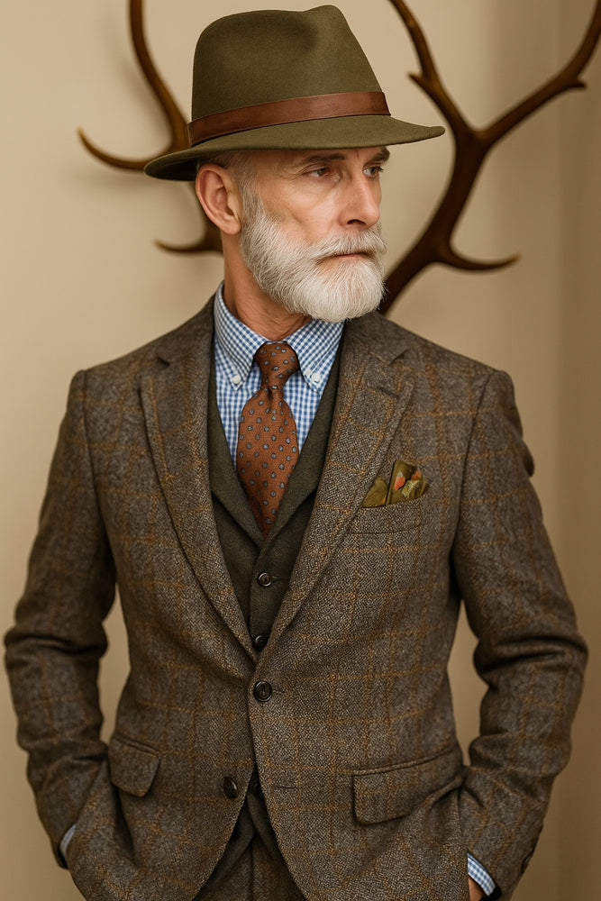 Mens Brown Tweed Suit - Brown Plaid Suit - Tweed Wool Suit