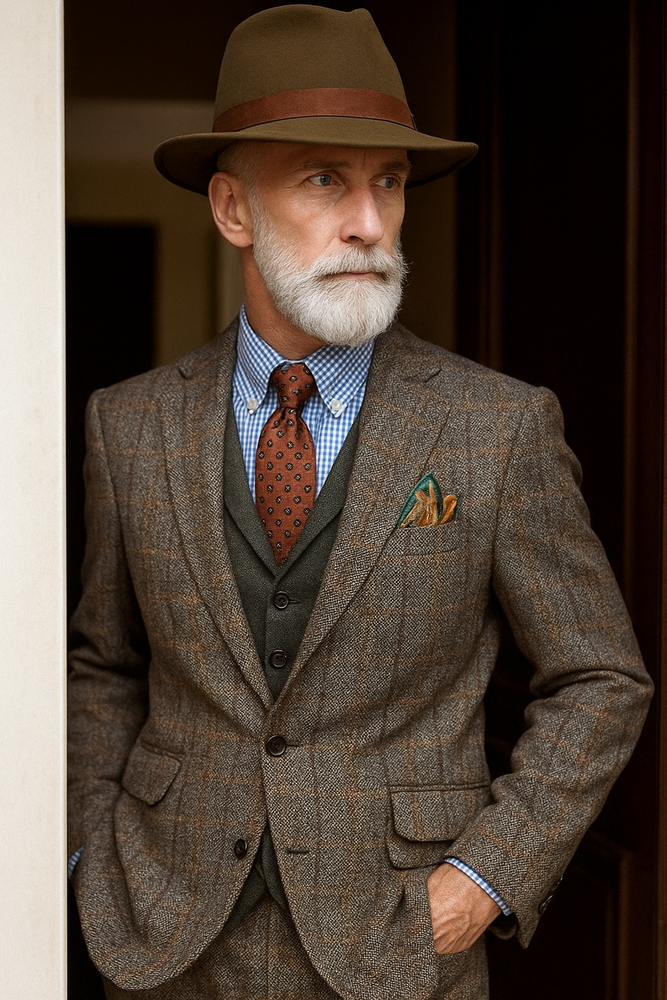 Mens Brown Tweed Suit - Brown Plaid Suit - Tweed Wool Suit