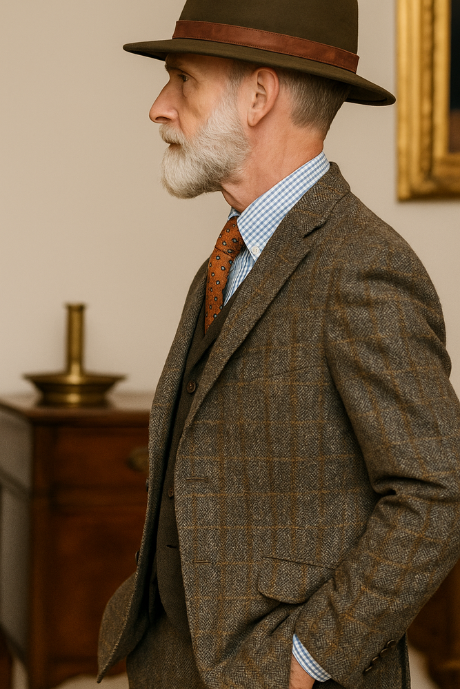 Mens Brown Tweed Suit - Brown Plaid Suit - Tweed Wool Suit
