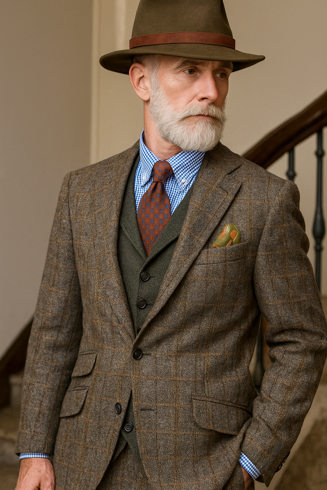 Mens Brown Tweed Suit - Brown Plaid Suit - Tweed Wool Suit