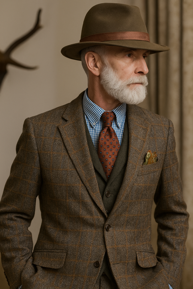 Mens Brown Tweed Suit - Brown Plaid Suit - Tweed Wool Suit