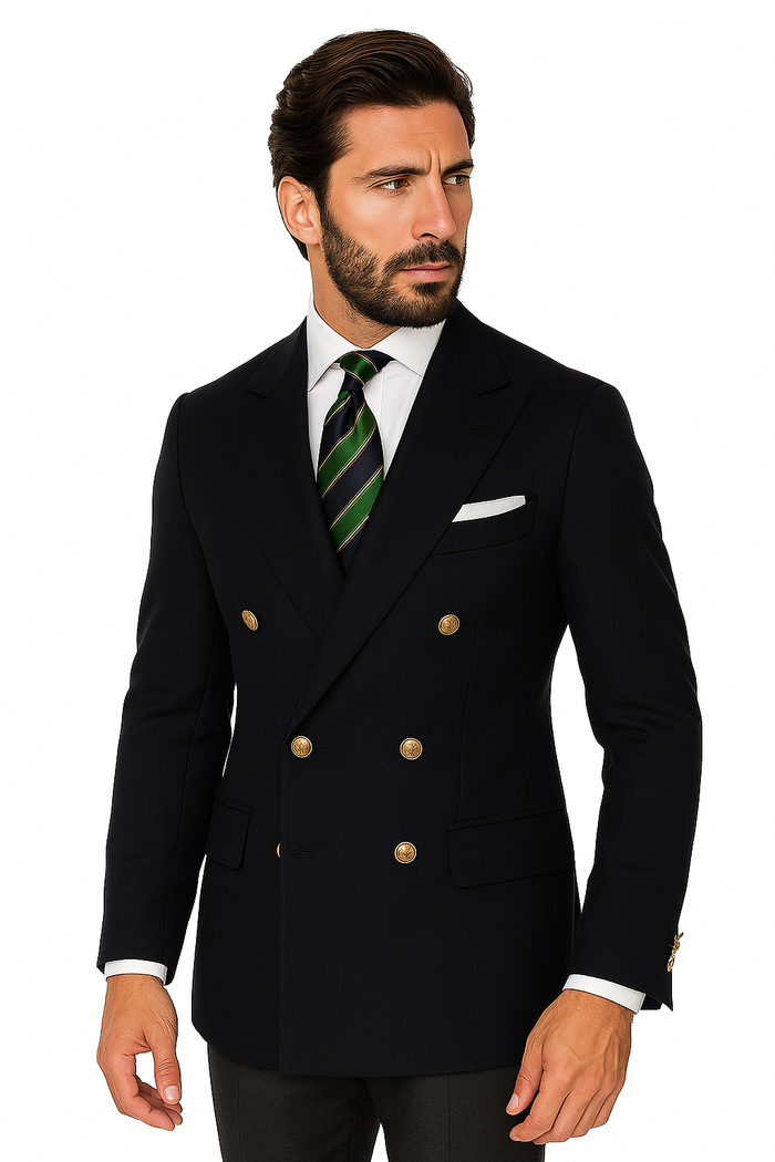 Quality Solid Black Double Breasted Suit Blazer With Best Cut & Fabric Men's