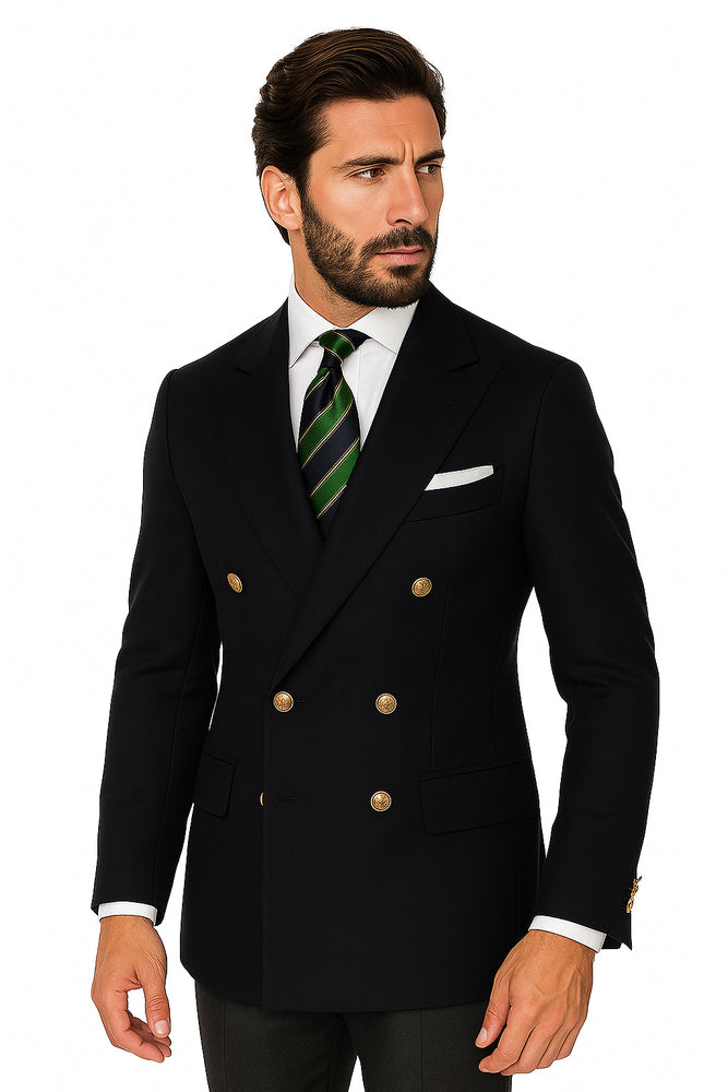 Quality Solid Black Double Breasted Suit Blazer With Best Cut & Fabric Men's