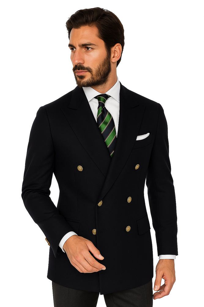 Quality Solid Black Double Breasted Suit Blazer With Best Cut & Fabric Men's