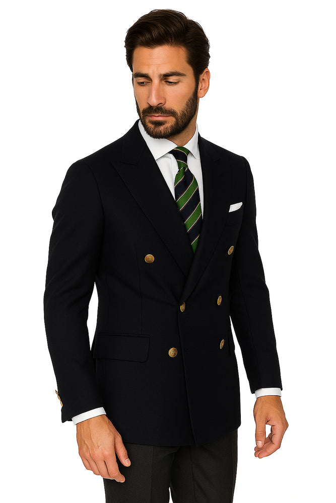 Quality Solid Black Double Breasted Suit Blazer With Best Cut & Fabric Men's