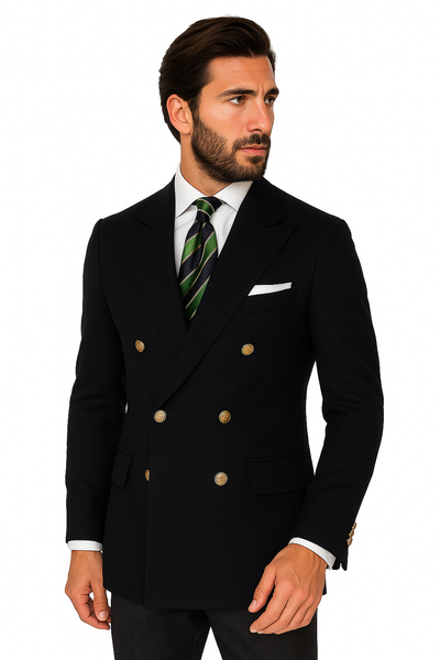 Quality Solid Black Double Breasted Suit Blazer With Best Cut & Fabric Men's