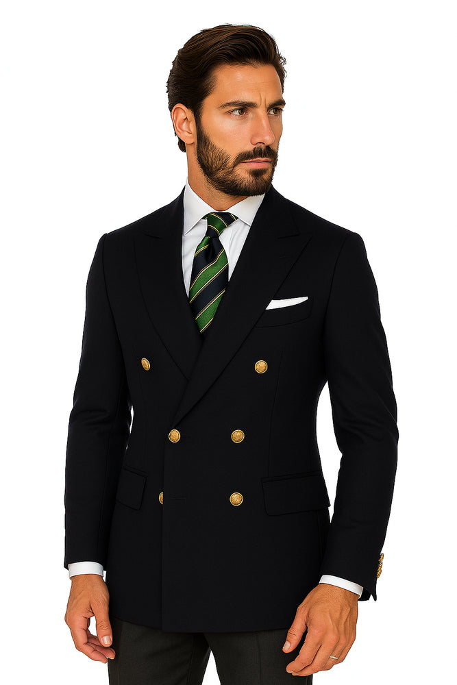 Quality Solid Black Double Breasted Suit Blazer With Best Cut & Fabric Men's