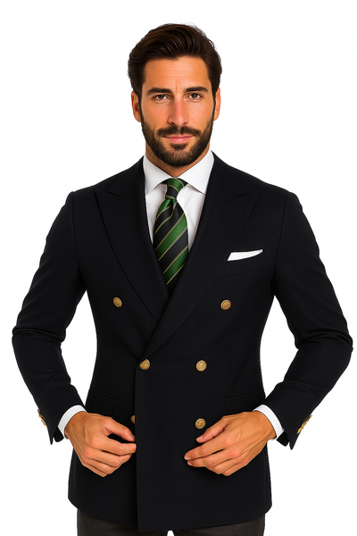 Quality Solid Black Double Breasted Suit Blazer With Best Cut & Fabric Men's