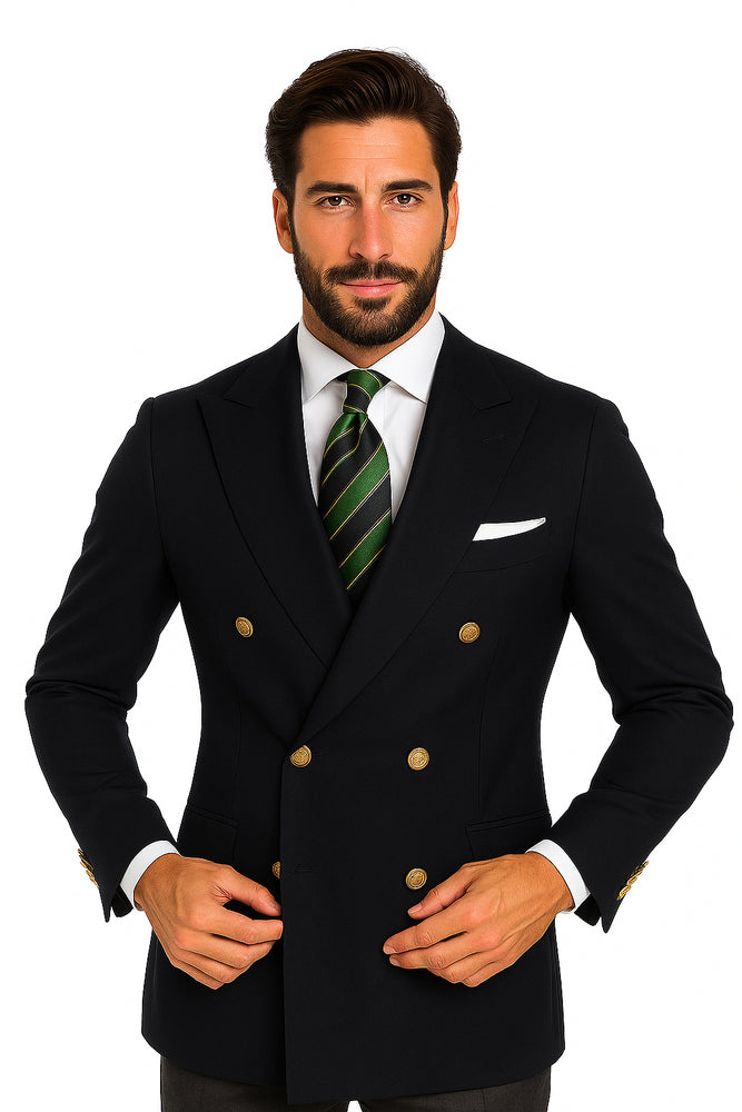 Quality Solid Black Double Breasted Suit Blazer With Best Cut & Fabric Men's