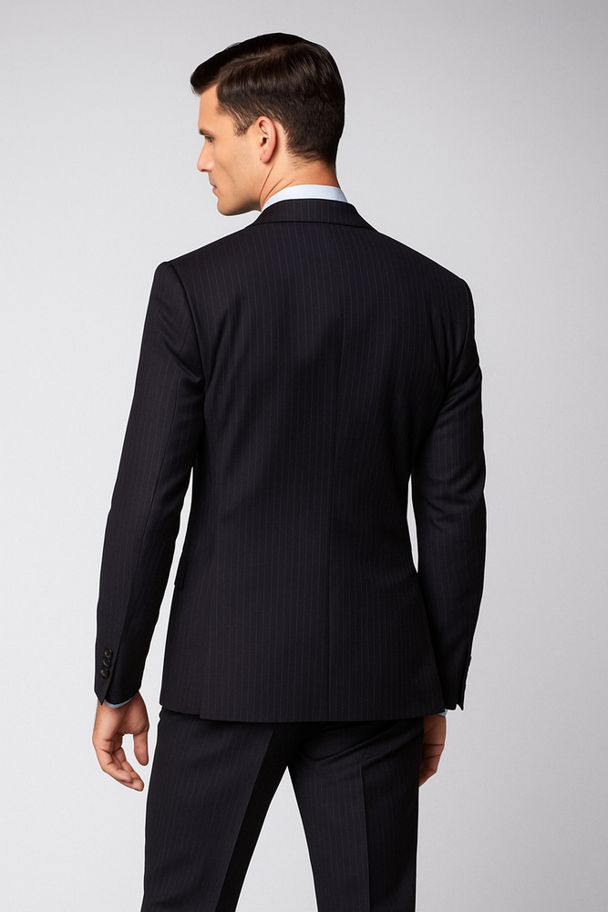 Men's 3 Button Fitted Slim Fit Wool Suit Flat Front Pants Side Vented Available in Black or Charcoal or Dark Navy Blue Suit For Men