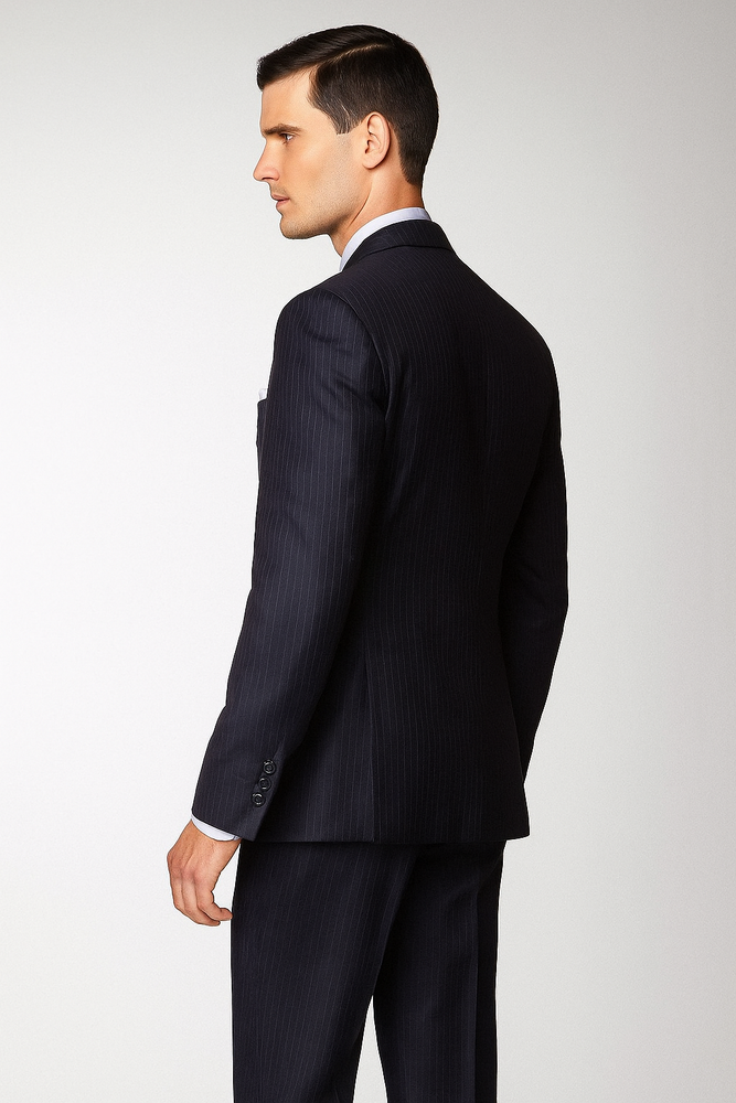 Men's 3 Button Fitted Slim Fit Wool Suit Flat Front Pants Side Vented Available in Black or Charcoal or Dark Navy Blue Suit For Men