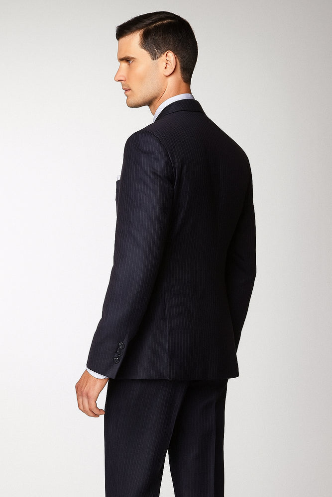 Men's 3 Button Fitted Slim Fit Wool Suit Flat Front Pants Side Vented Available in Black or Charcoal or Dark Navy Blue Suit For Men