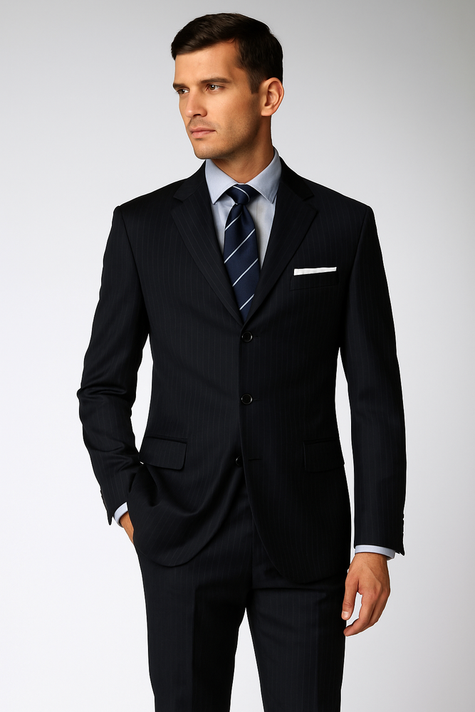 Men's 3 Button Fitted Slim Fit Wool Suit Flat Front Pants Side Vented Available in Black or Charcoal or Dark Navy Blue Suit For Men