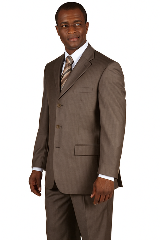 Classic Men's 3-Button Wool Pinstripe Suit in Brown
