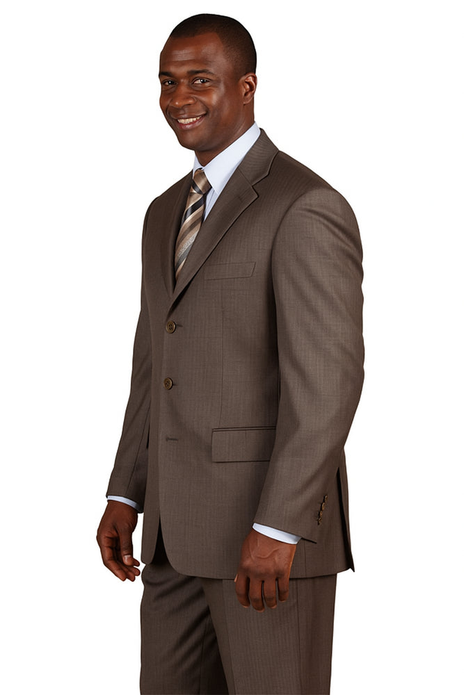 Classic Men's 3-Button Wool Pinstripe Suit in Brown