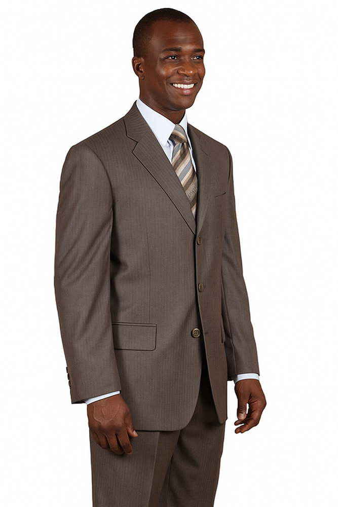 Classic Men's 3-Button Wool Pinstripe Suit in Brown