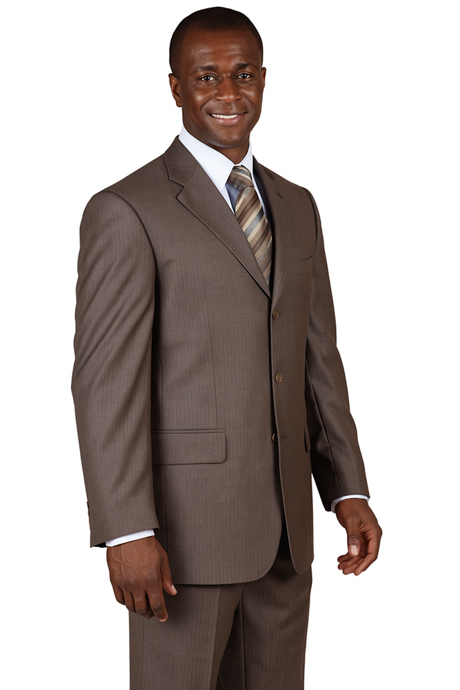 Classic Men's 3-Button Wool Pinstripe Suit in Brown