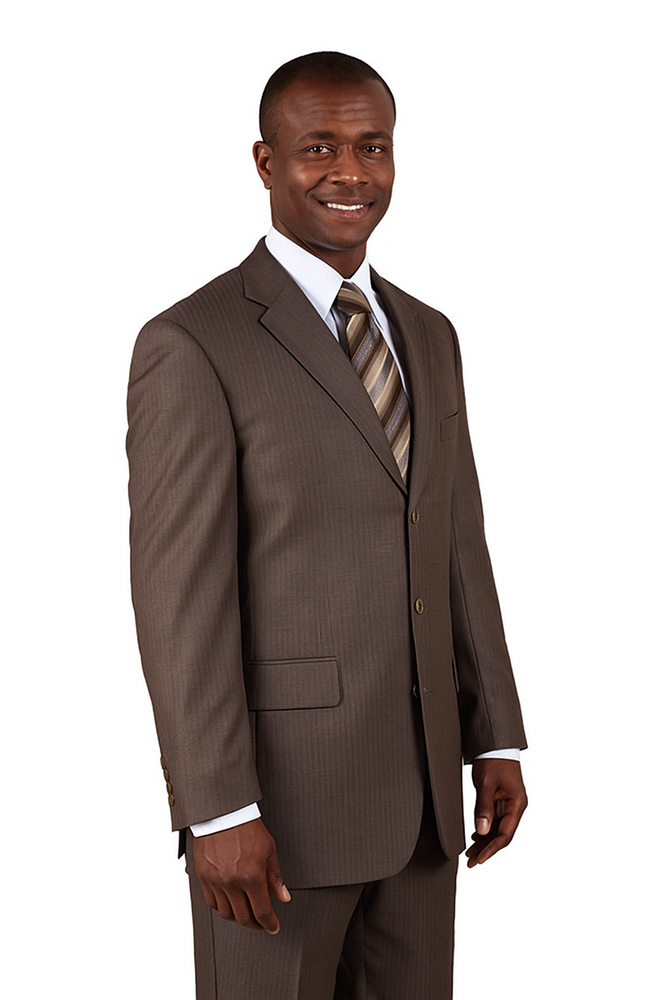 Classic Men's 3-Button Wool Pinstripe Suit in Brown