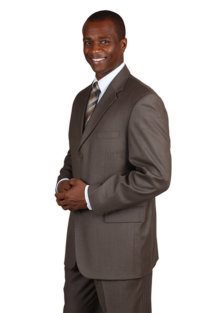Classic Men's 3-Button Wool Pinstripe Suit in Brown
