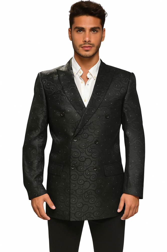 Men's Fancy Paisley Floral Black Men's Double Breasted Suits Jacket Blazer Sport Coat Jacket