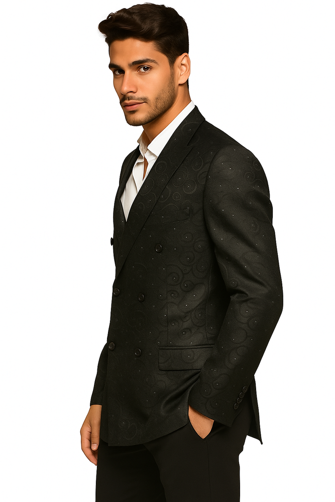 Men's Fancy Paisley Floral Black Men's Double Breasted Suits Jacket Blazer Sport Coat Jacket