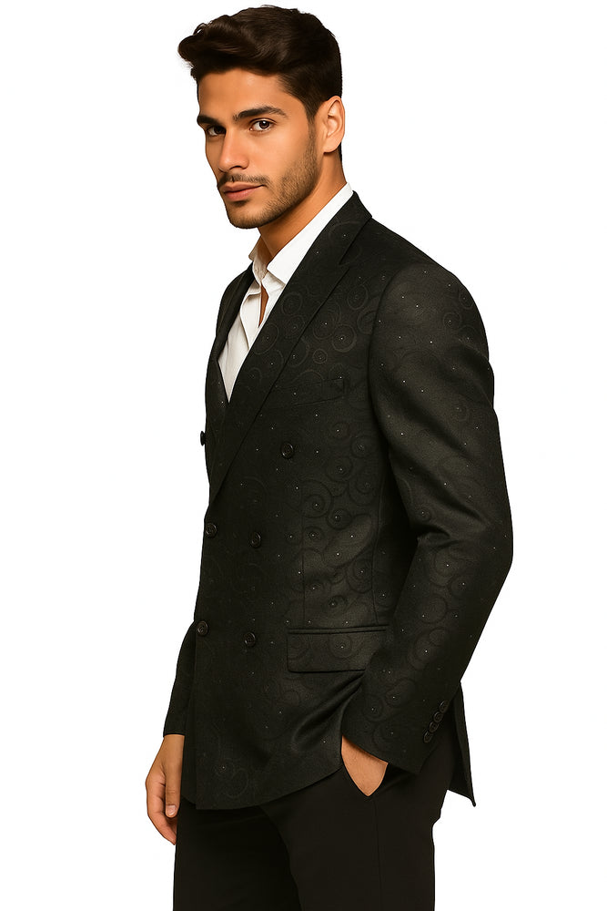 Men's Fancy Paisley Floral Black Men's Double Breasted Suits Jacket Blazer Sport Coat Jacket