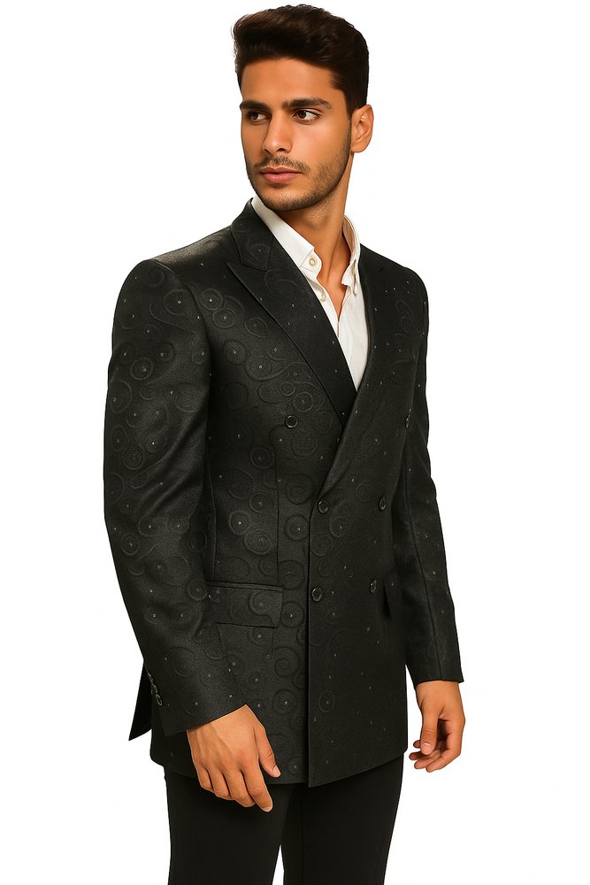 Men's Fancy Paisley Floral Black Men's Double Breasted Suits Jacket Blazer Sport Coat Jacket