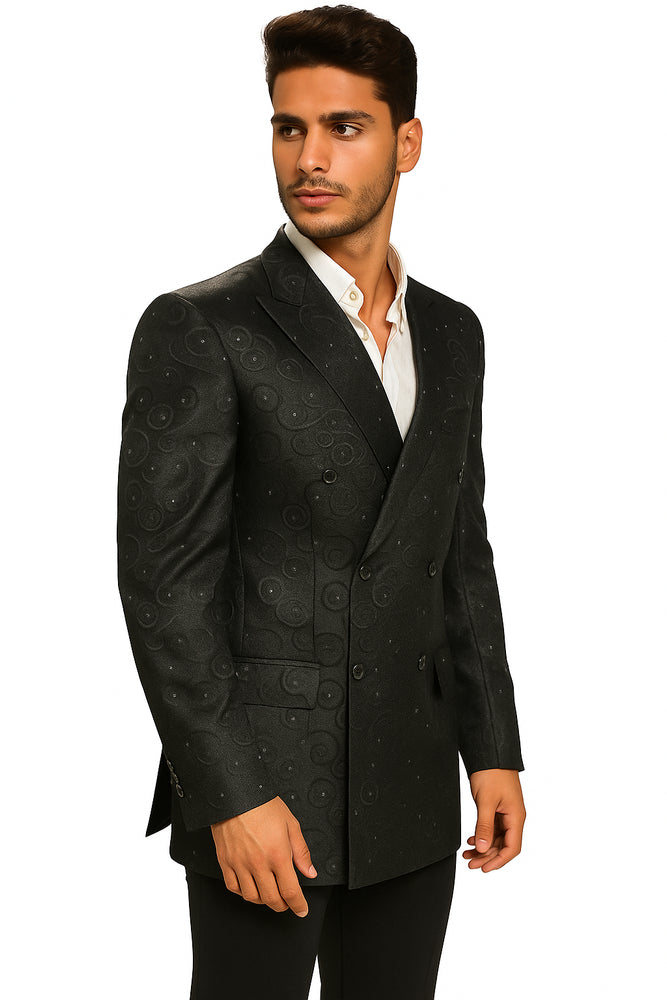 Men's Fancy Paisley Floral Black Men's Double Breasted Suits Jacket Blazer Sport Coat Jacket