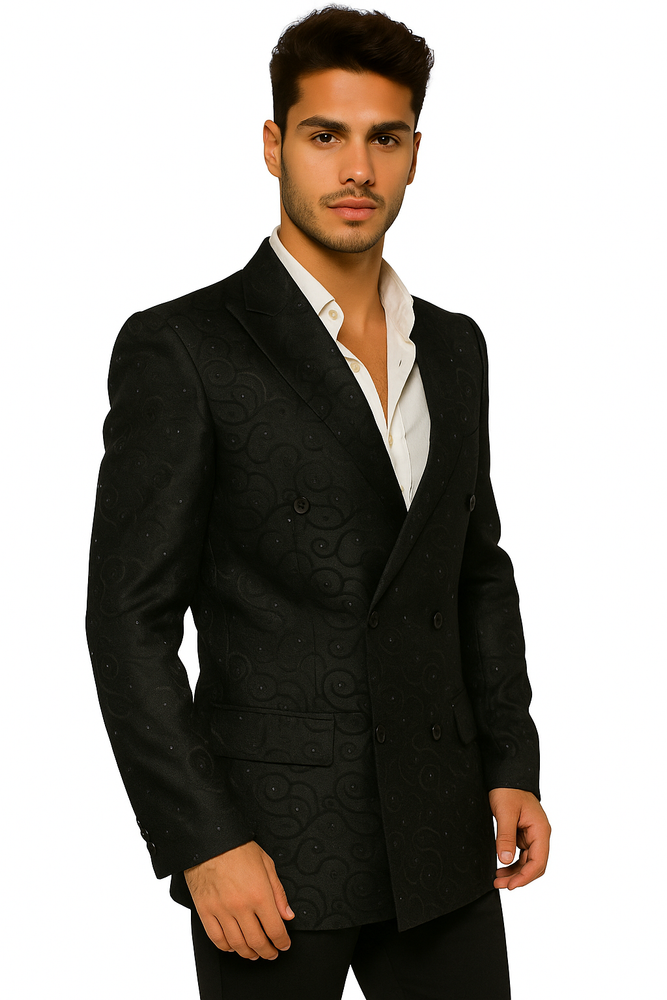 Men's Fancy Paisley Floral Black Men's Double Breasted Suits Jacket Blazer Sport Coat Jacket