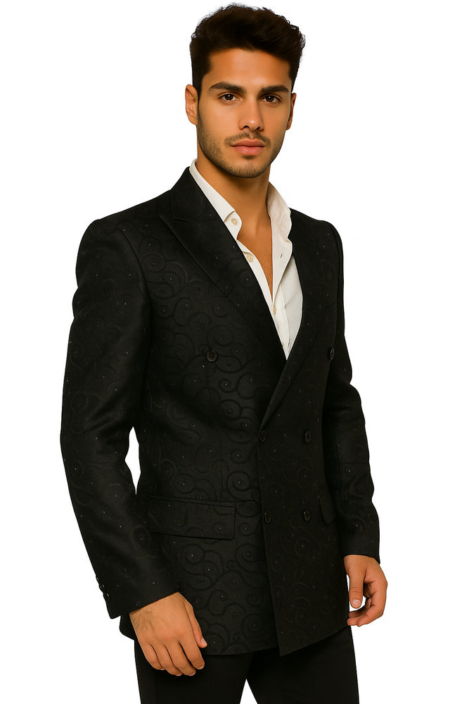 Men's Fancy Paisley Floral Black Men's Double Breasted Suits Jacket Blazer Sport Coat Jacket
